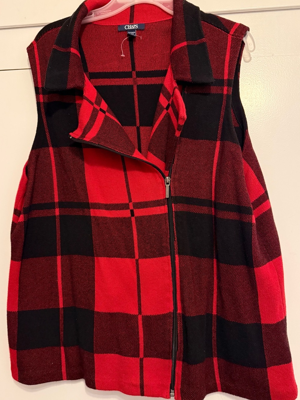 Ralph Lauren Chaps Buffalo plaid, asymmetric, zip, red, and black Vest 2X